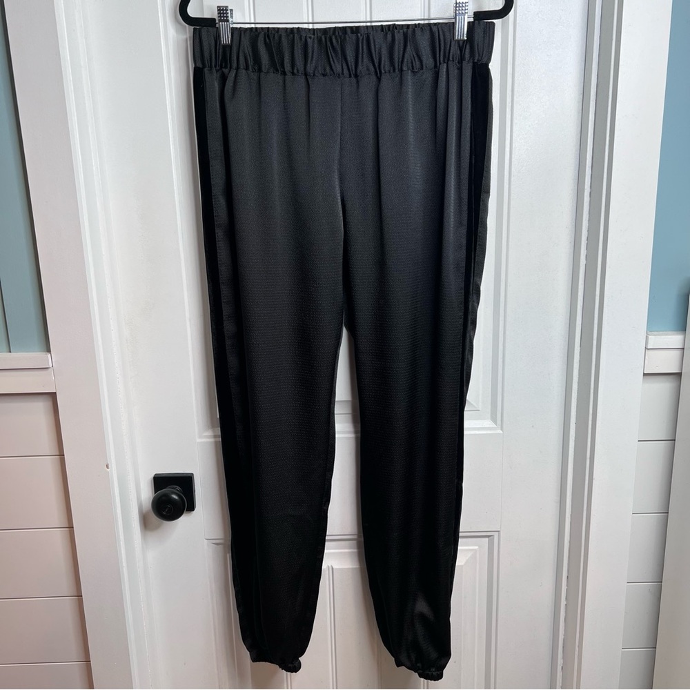 Emily McCarthy Black Downtown Velvet Racing Stripe Jogger Pants. Size Large. - Picture 2 of 13